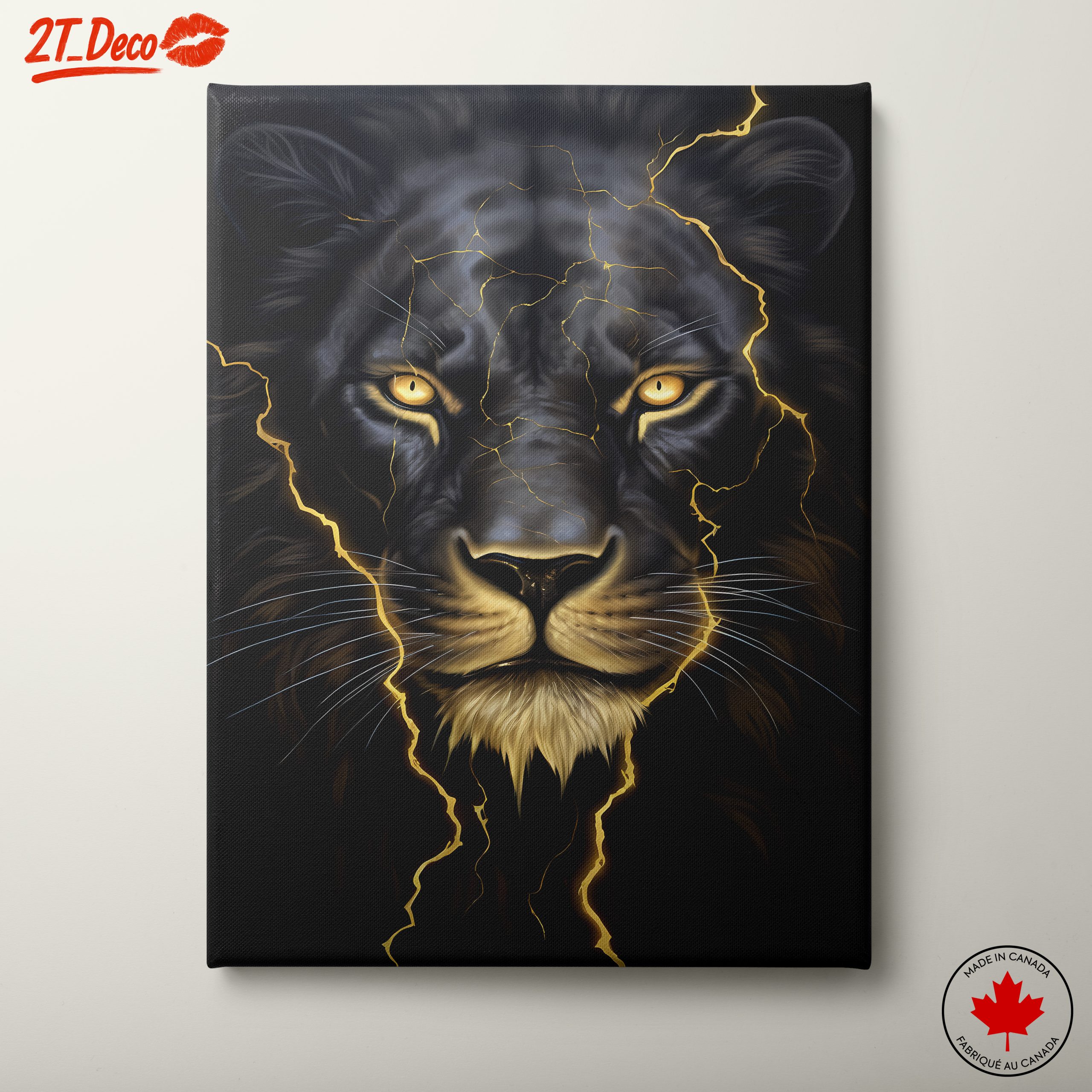 Majestic Lion Portrait with Lightning Effects