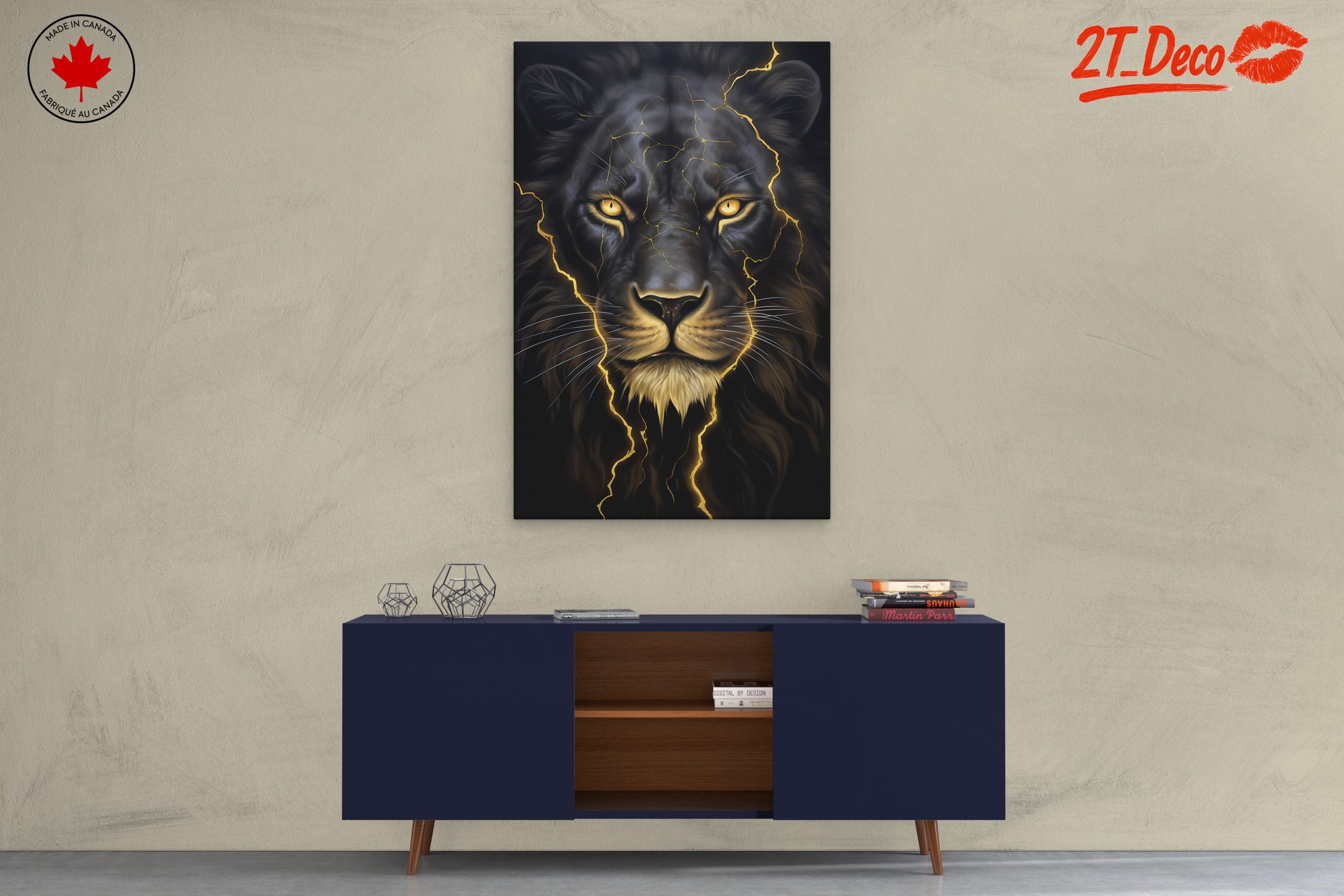 Majestic Lion Portrait with Lightning Effects - Image 3