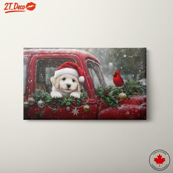 Festive Puppy in Vintage Truck