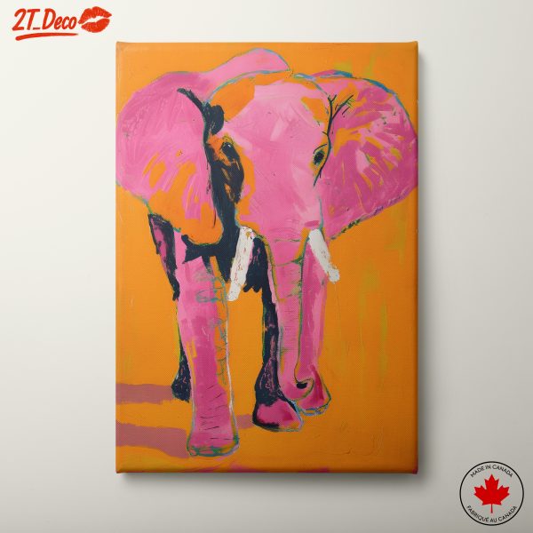 Vibrant Pink Elephant on Orange Background