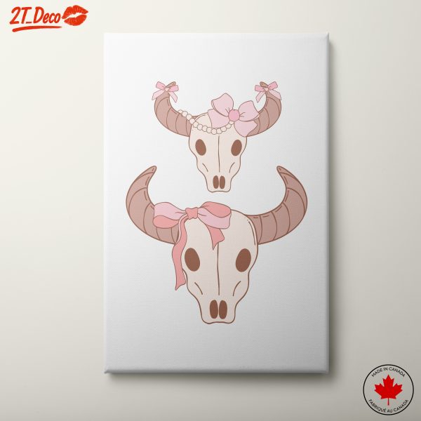 Whimsical Stylized Skull Art with Bows