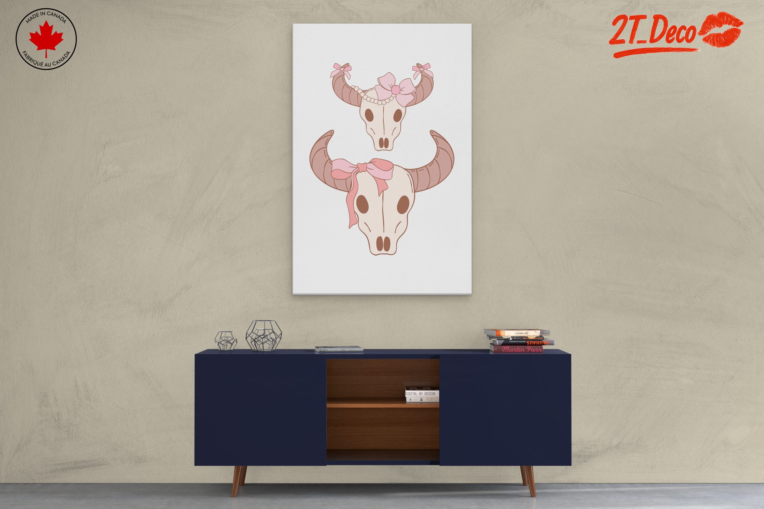 Whimsical Stylized Skull Art with Bows - Image 3