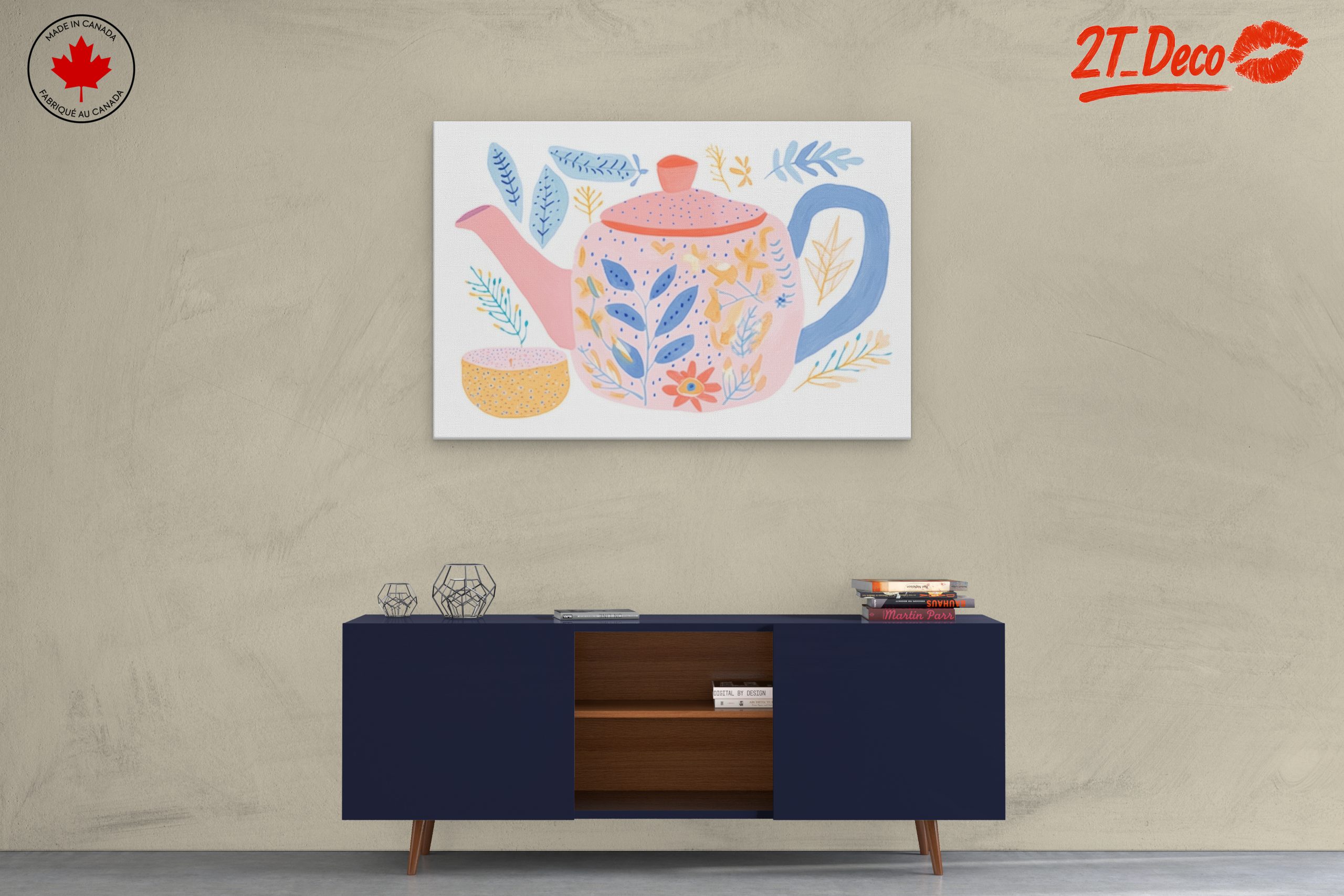 Whimsical Tea Pot and Floral Art - Image 3