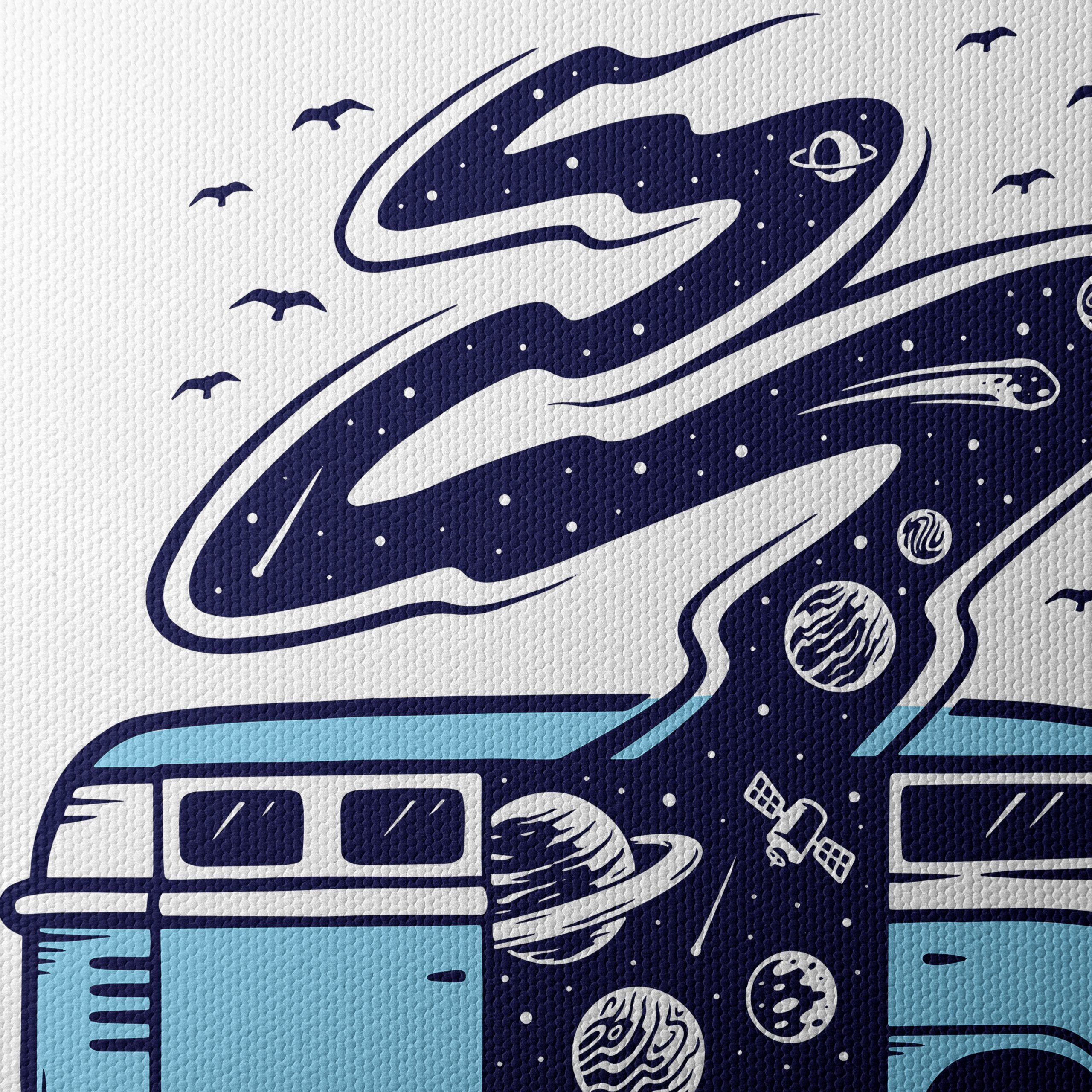 Blue Vintage Van with Cosmic Elements - Image 4