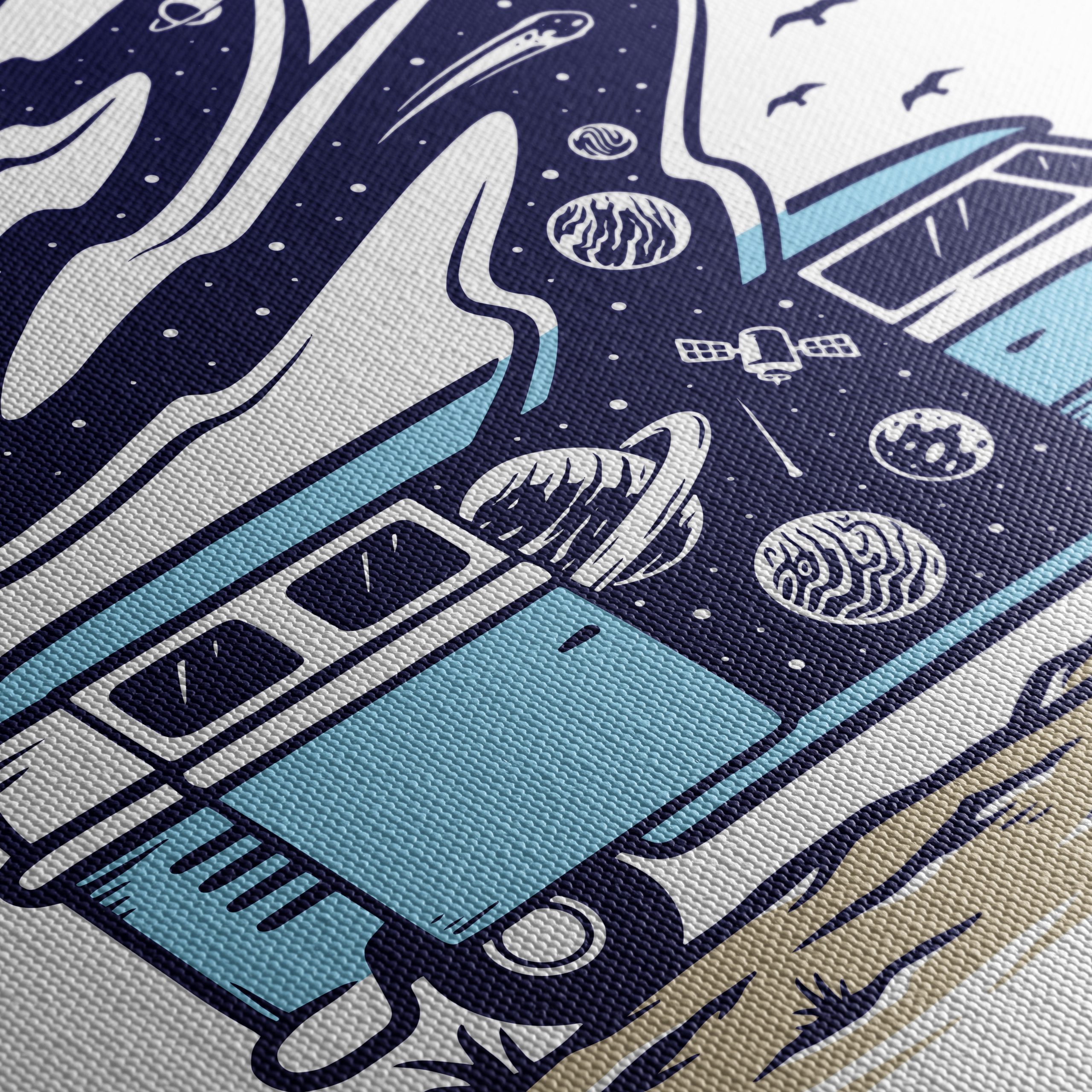 Blue Vintage Van with Cosmic Elements - Image 5