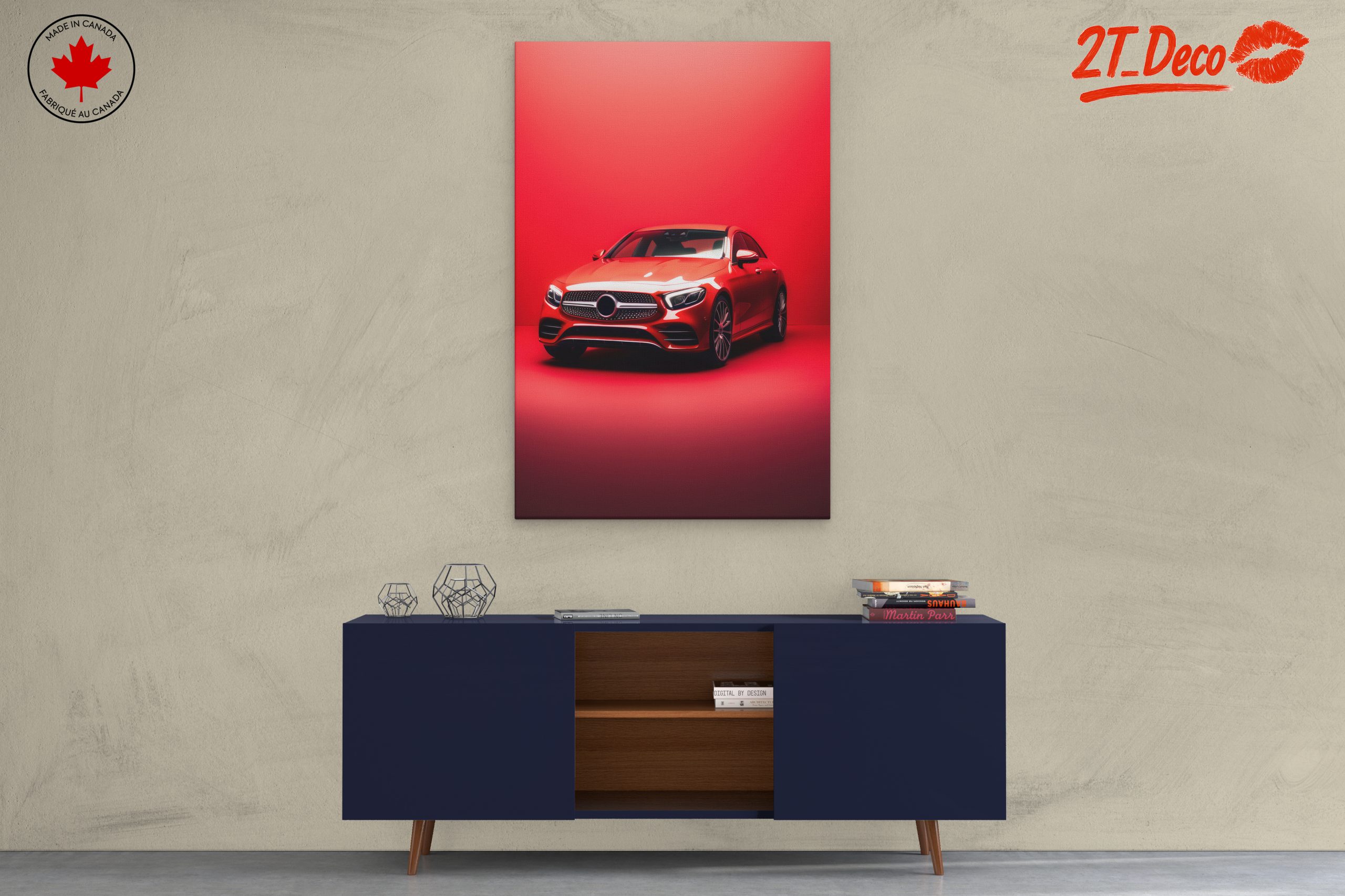 Sleek Red Luxury Car on Vibrant Background - Image 3