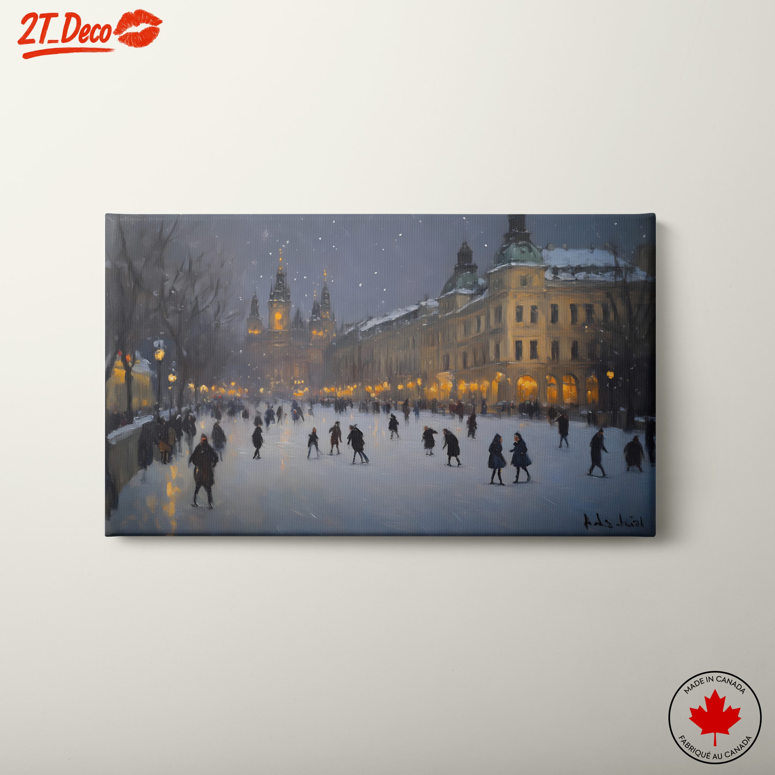Winter City Scene with Ice Skating