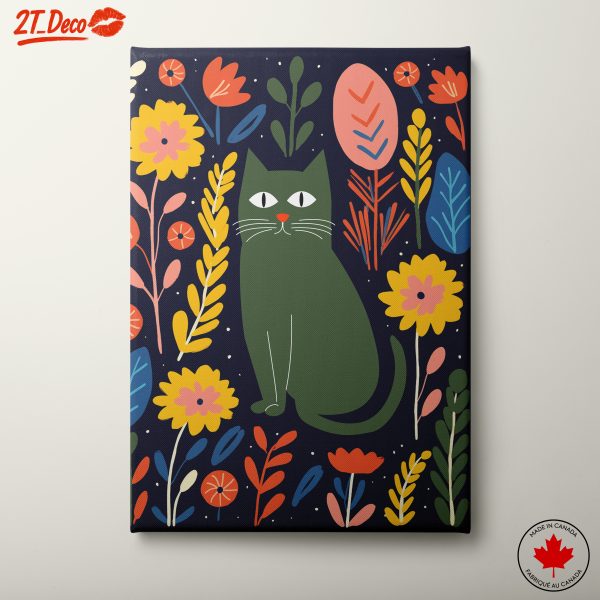 Whimsical Cat Surrounded by Colorful Flowers
