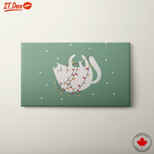 Playful Cat with Christmas Lights Art