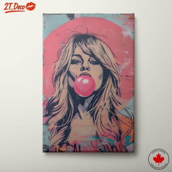 Vibrant Pop Art of Woman with Bubble Gum