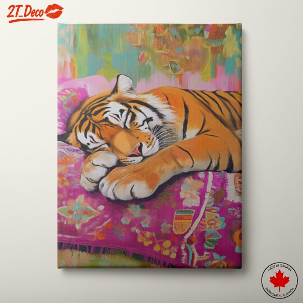 Sleeping Tiger on Colorful Blanket