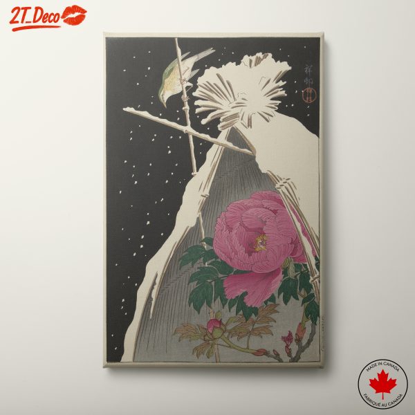 Japanese Nature Scene with Flower and Bird