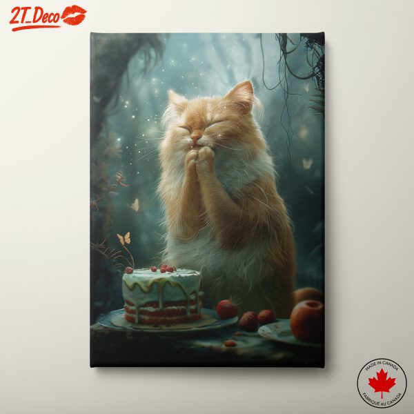 Adorable Cat with Cake and Butterflies