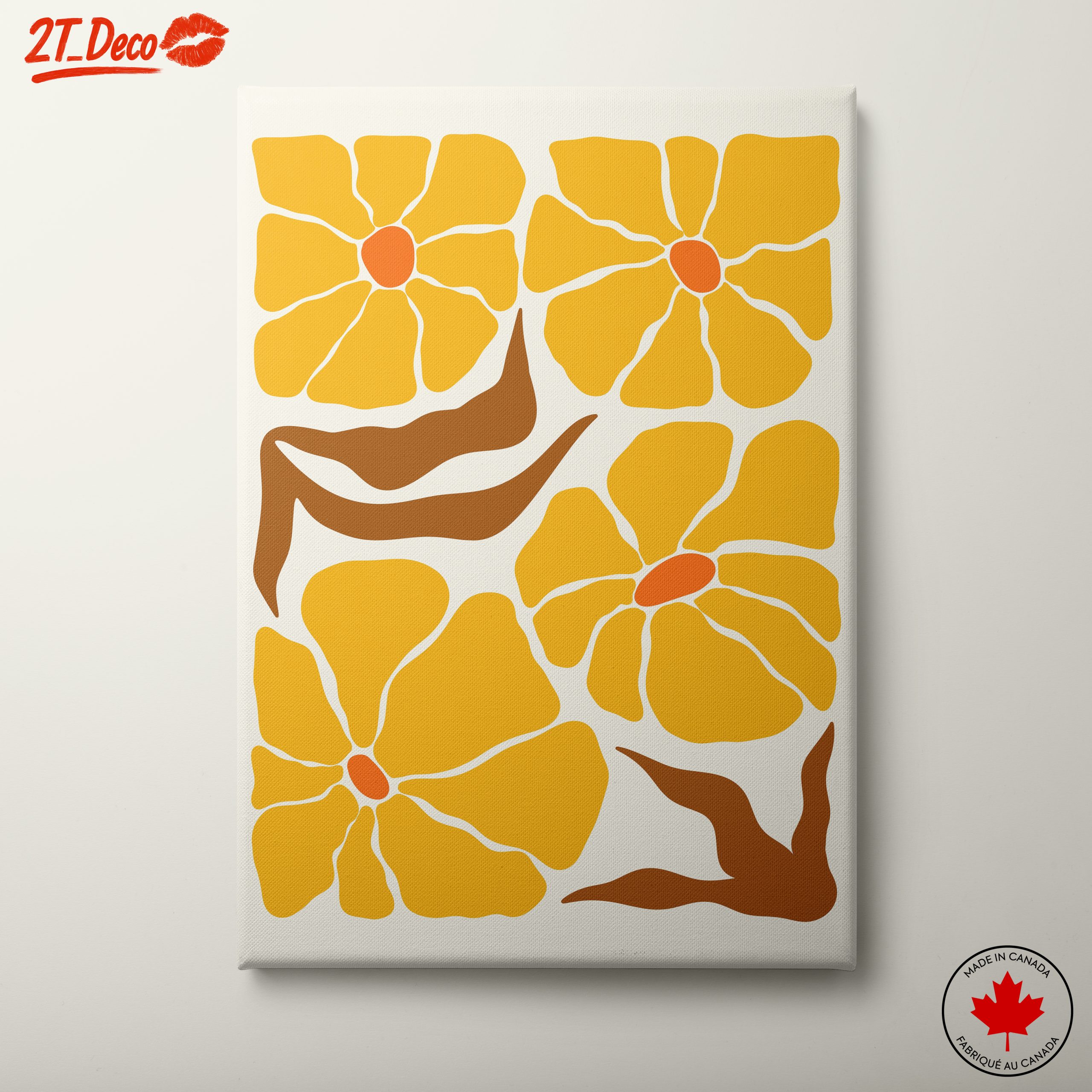 Stylized Floral Artwork in Bright Yellow