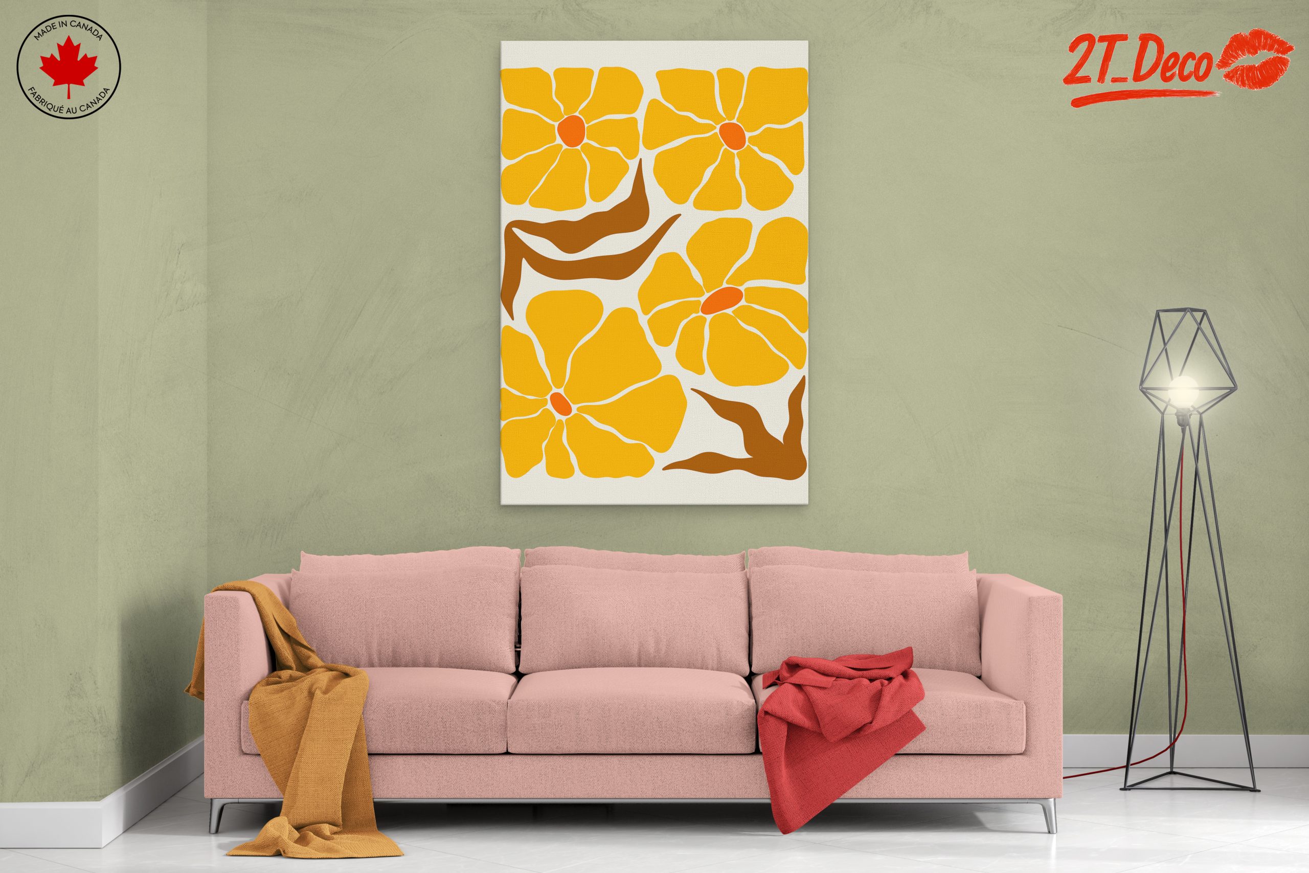 Stylized Floral Artwork in Bright Yellow - Image 2