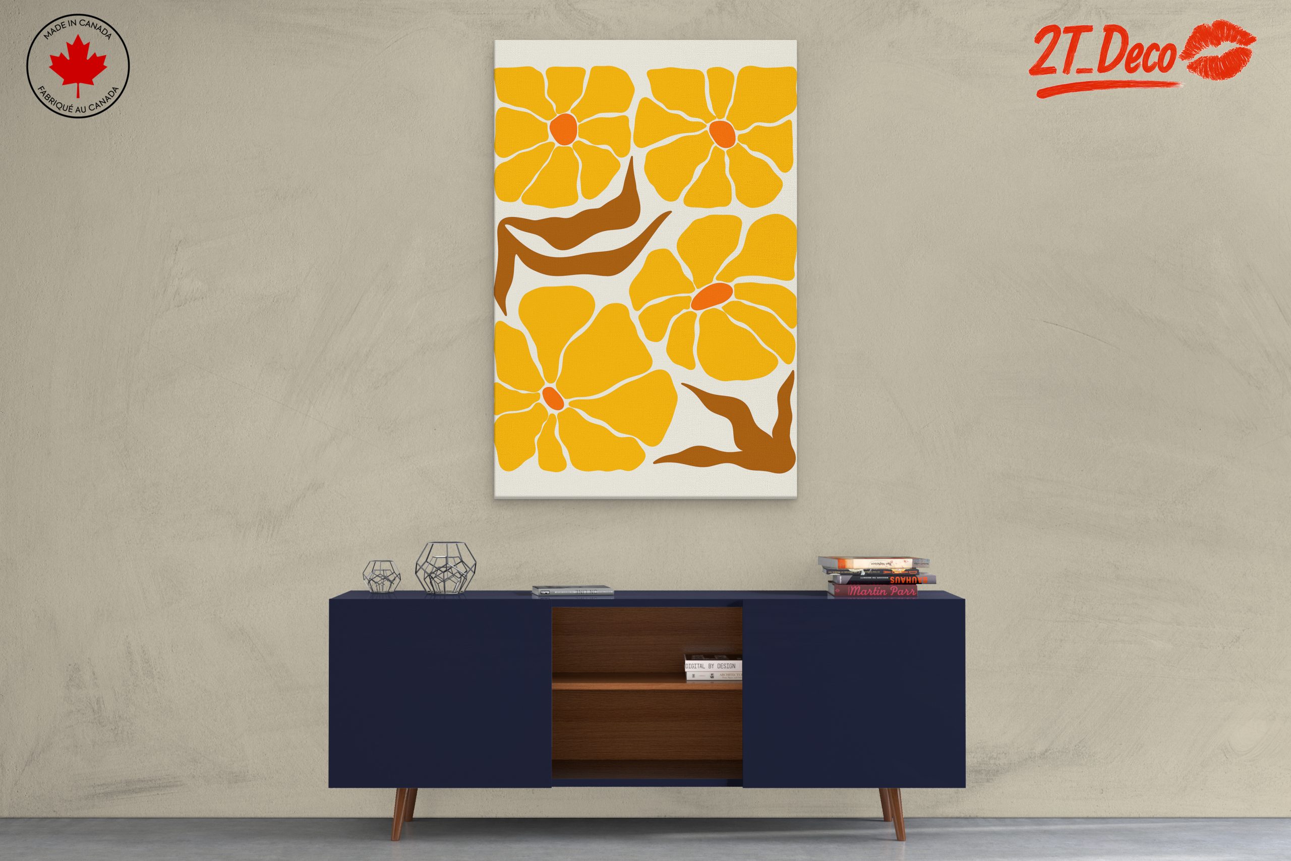 Stylized Floral Artwork in Bright Yellow - Image 3