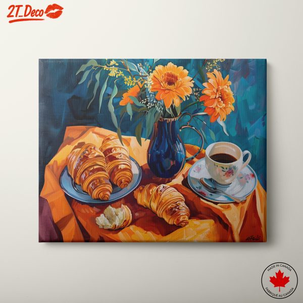 Vibrant Coffee and Croissants Still Life