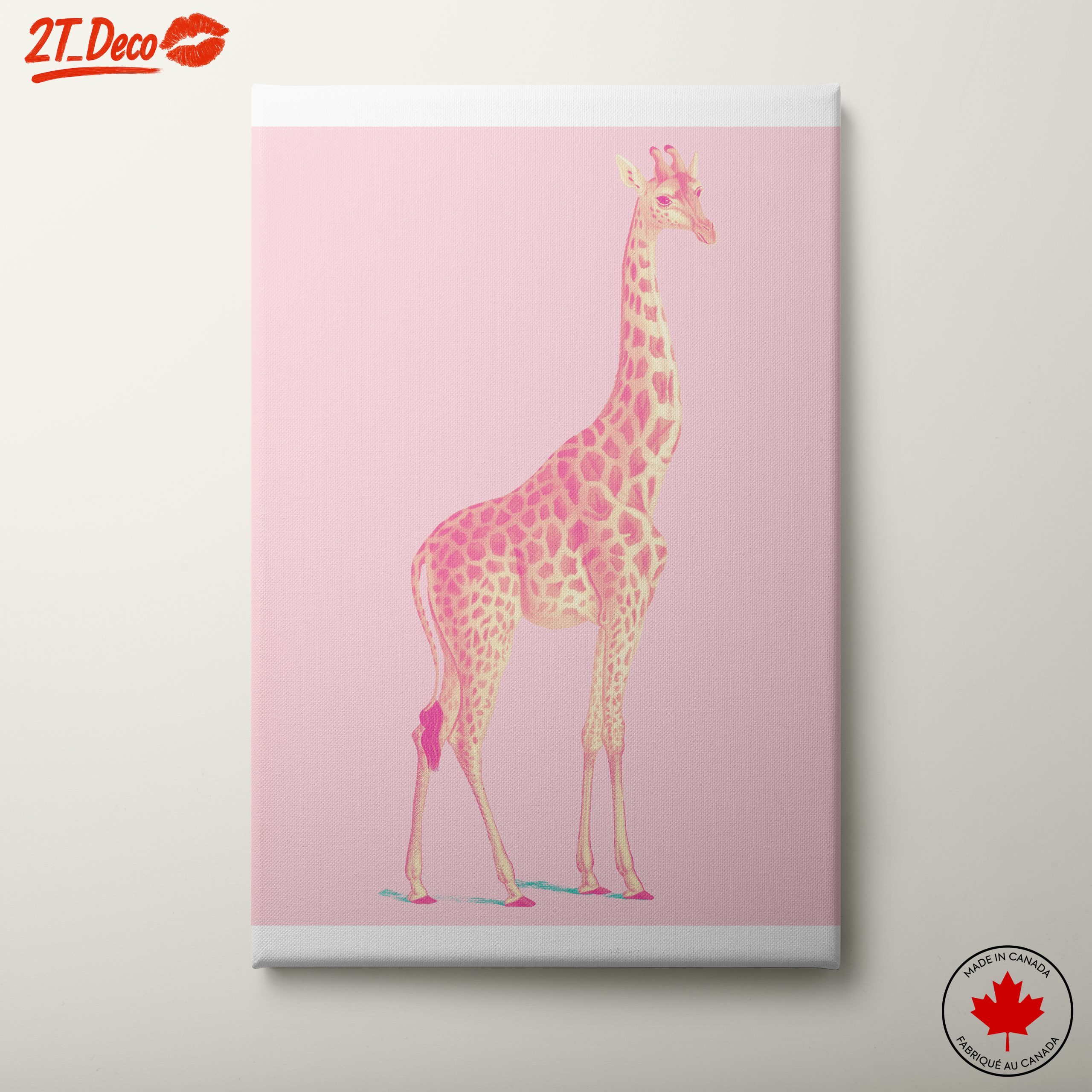 Whimsical Giraffe with Pink Background