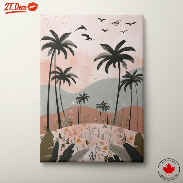 Tropical Landscape with Palm Trees and Birds