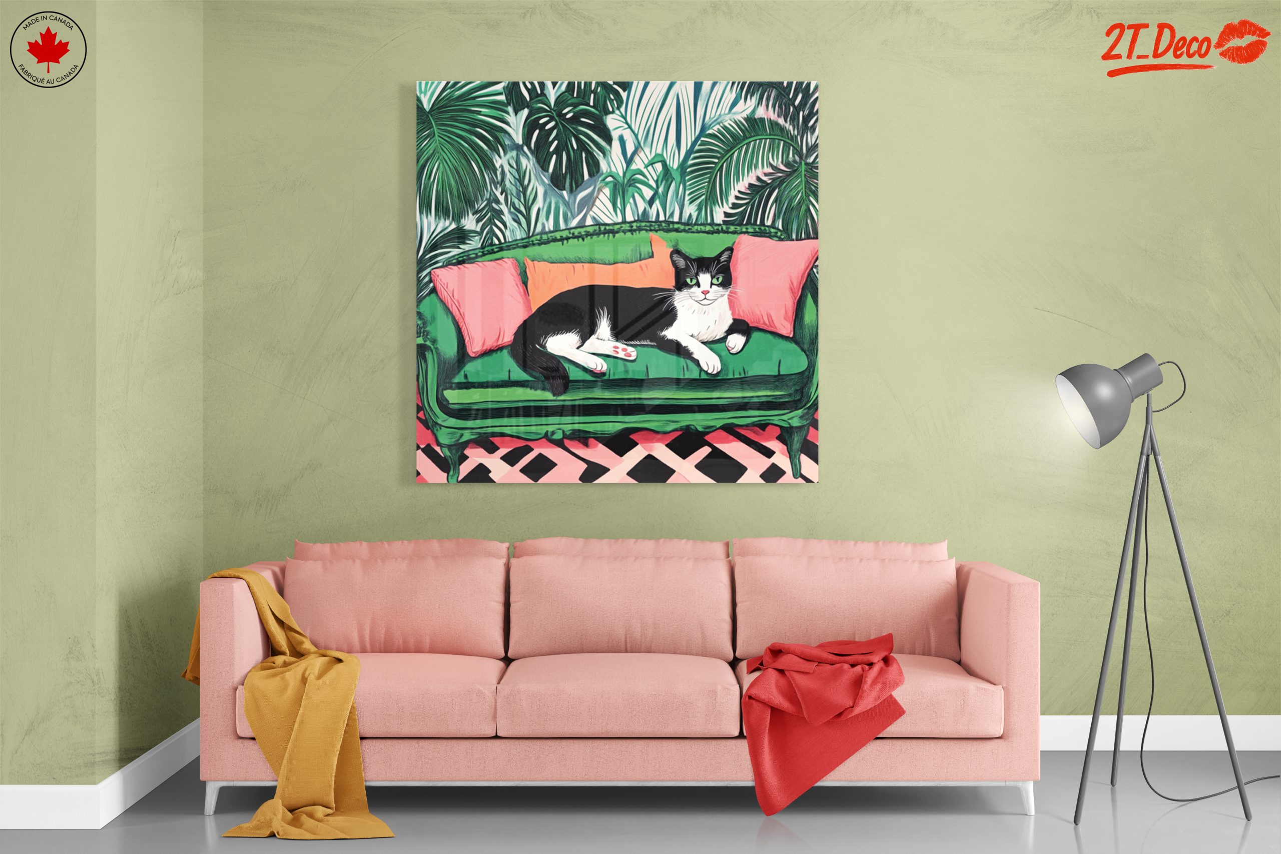 Charming Cat Relaxing on a Vibrant Couch - Image 7