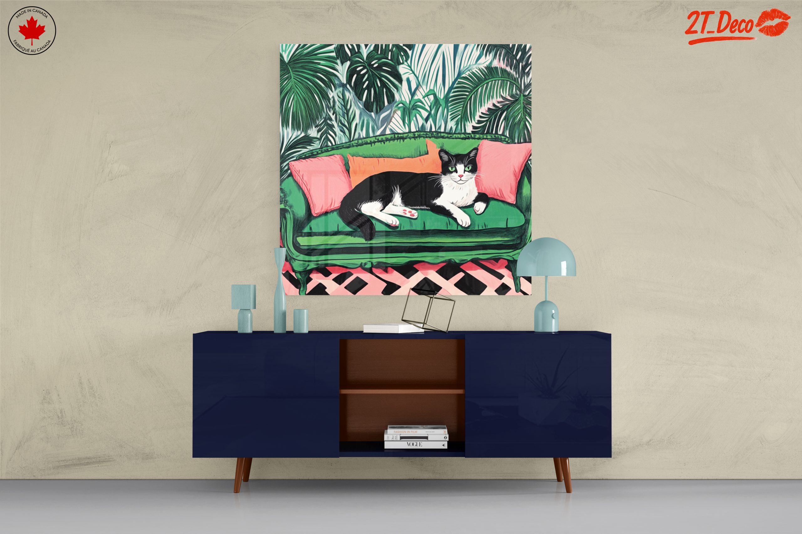 Charming Cat Relaxing on a Vibrant Couch - Image 8