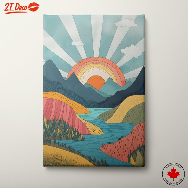 Abstract Landscape with Mountains and Rainbow