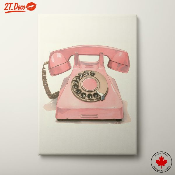 Retro Pink Rotary Phone Art