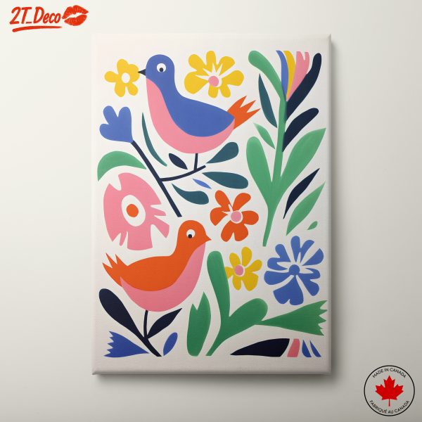 Colorful Playful Bird and Floral Art