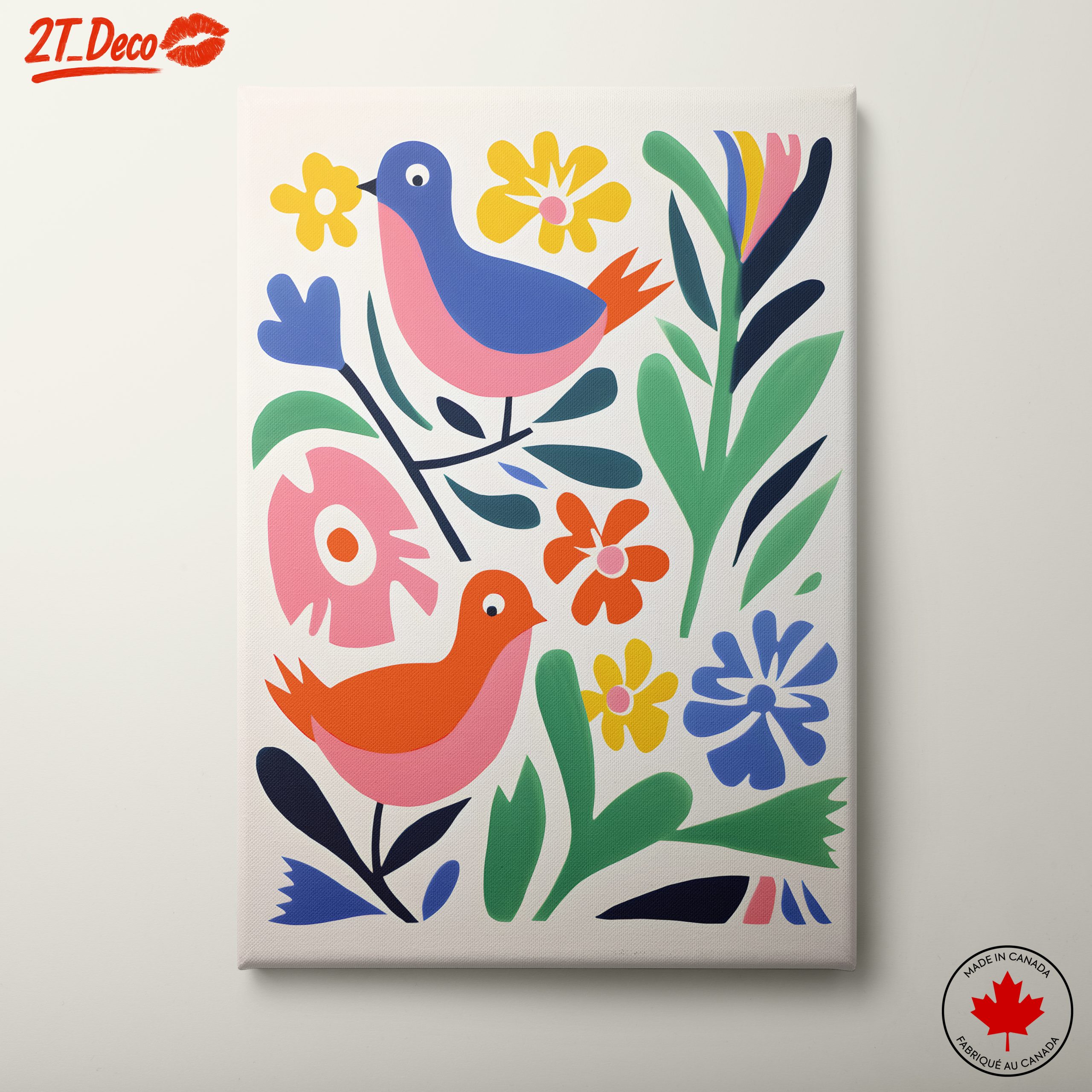 Colorful Playful Bird and Floral Art