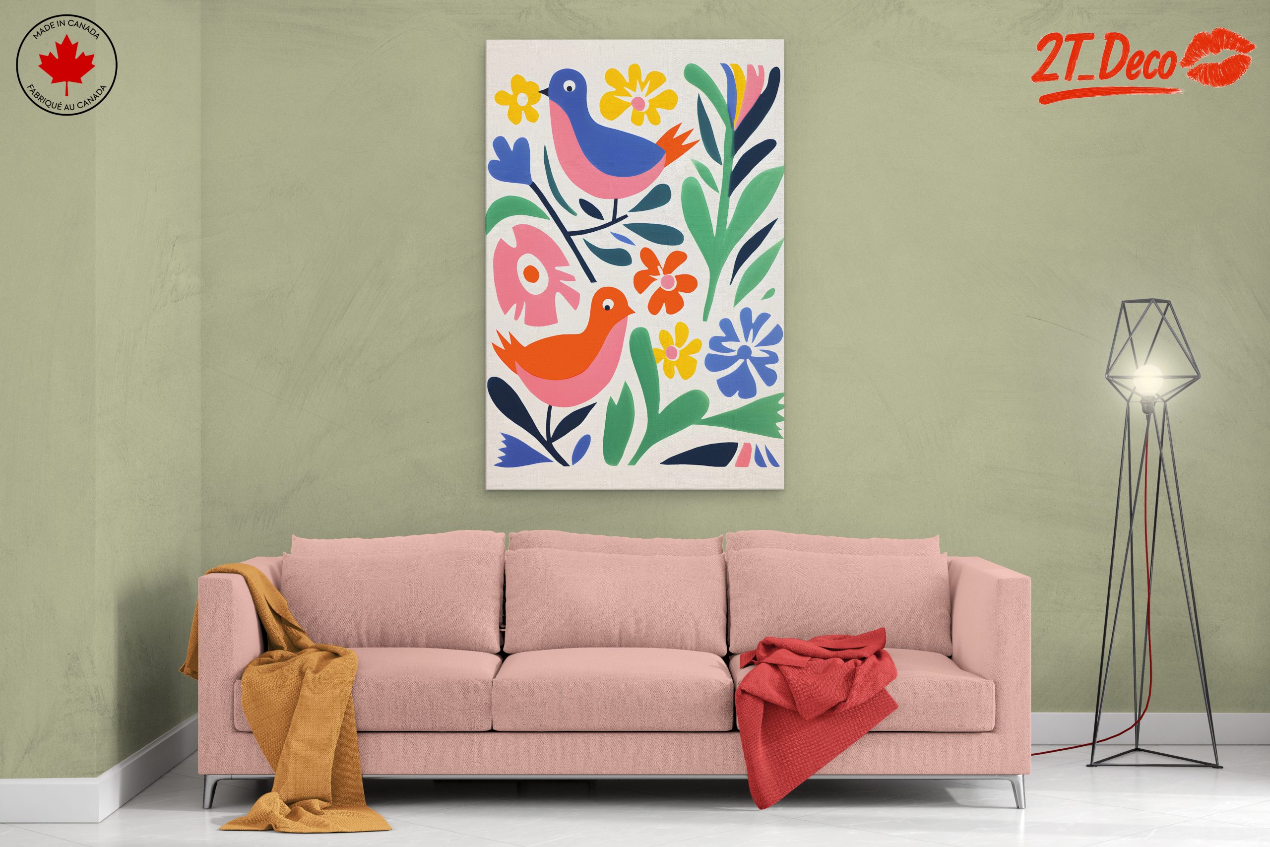 Colorful Playful Bird and Floral Art - Image 2