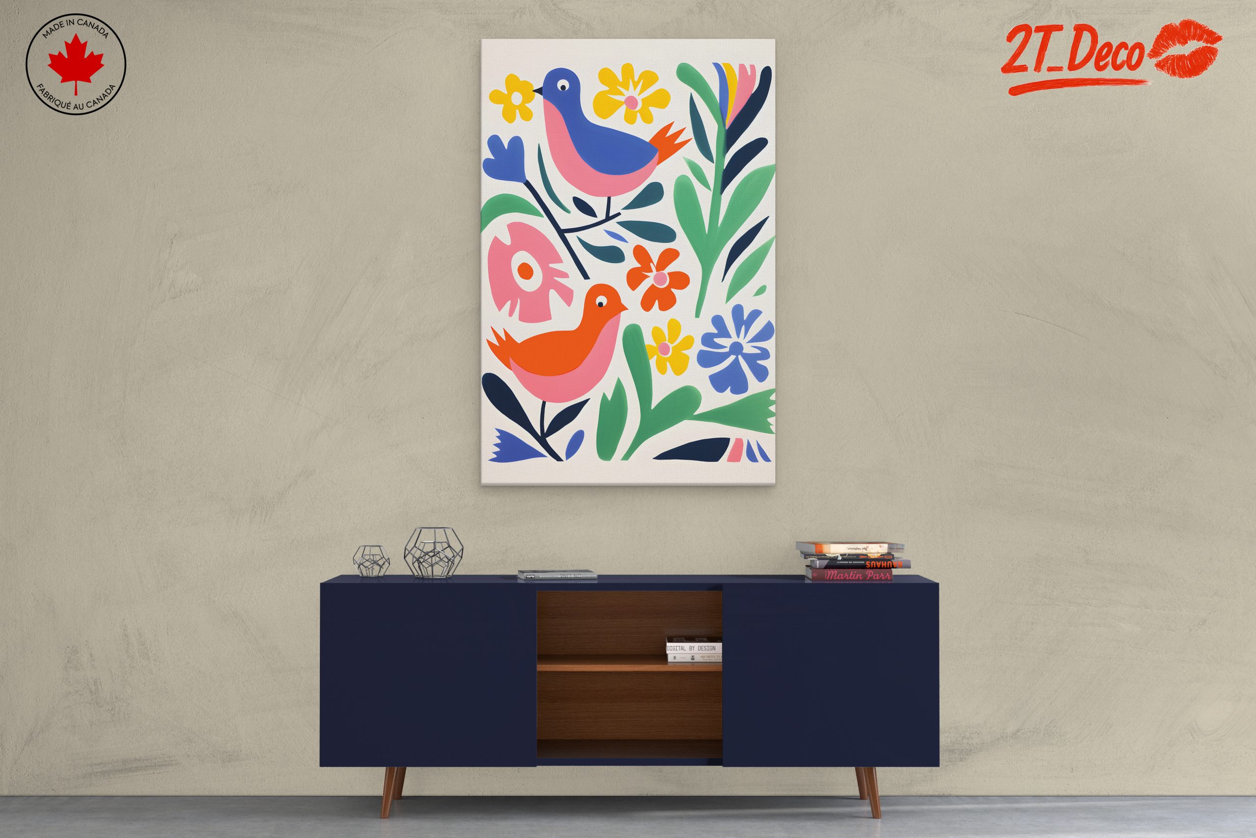 Colorful Playful Bird and Floral Art - Image 3