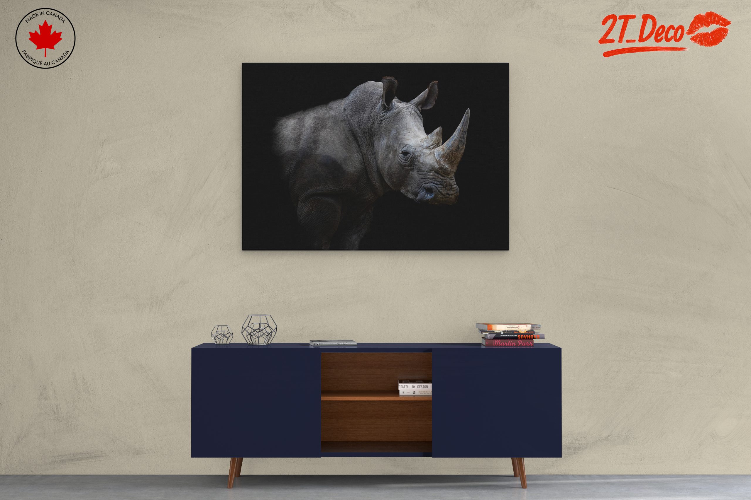 Majestic Rhinoceros Portrait in Dark - Image 3