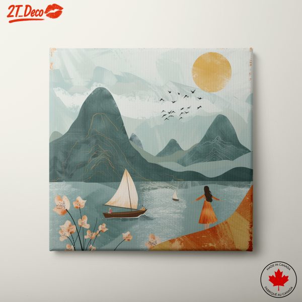 Stylized Abstract Landscape with Sailboats