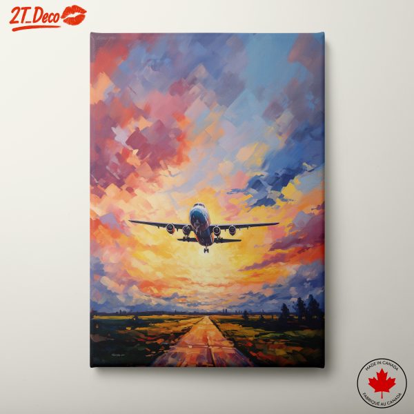Airplane Flying in Colorful Sunset Sky