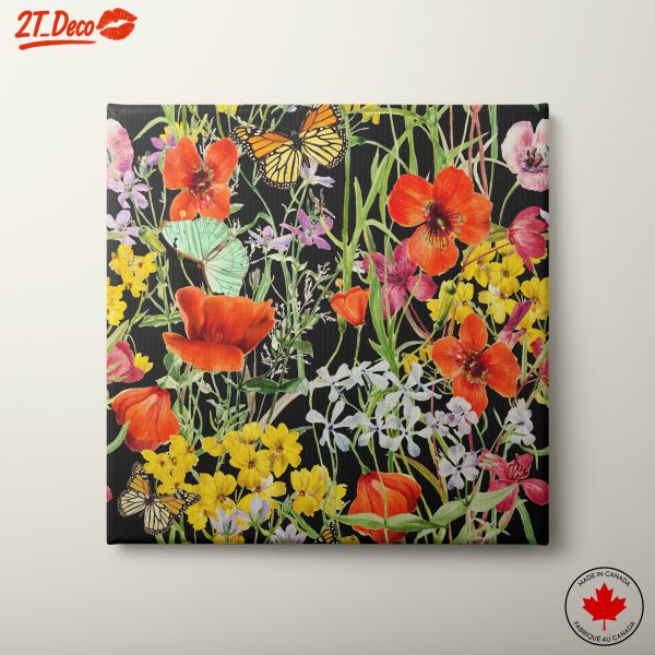 Colorful Botanical Abstract with Butterflies