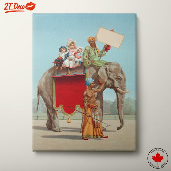 Vintage Elephant with Children in Carnival Scene
