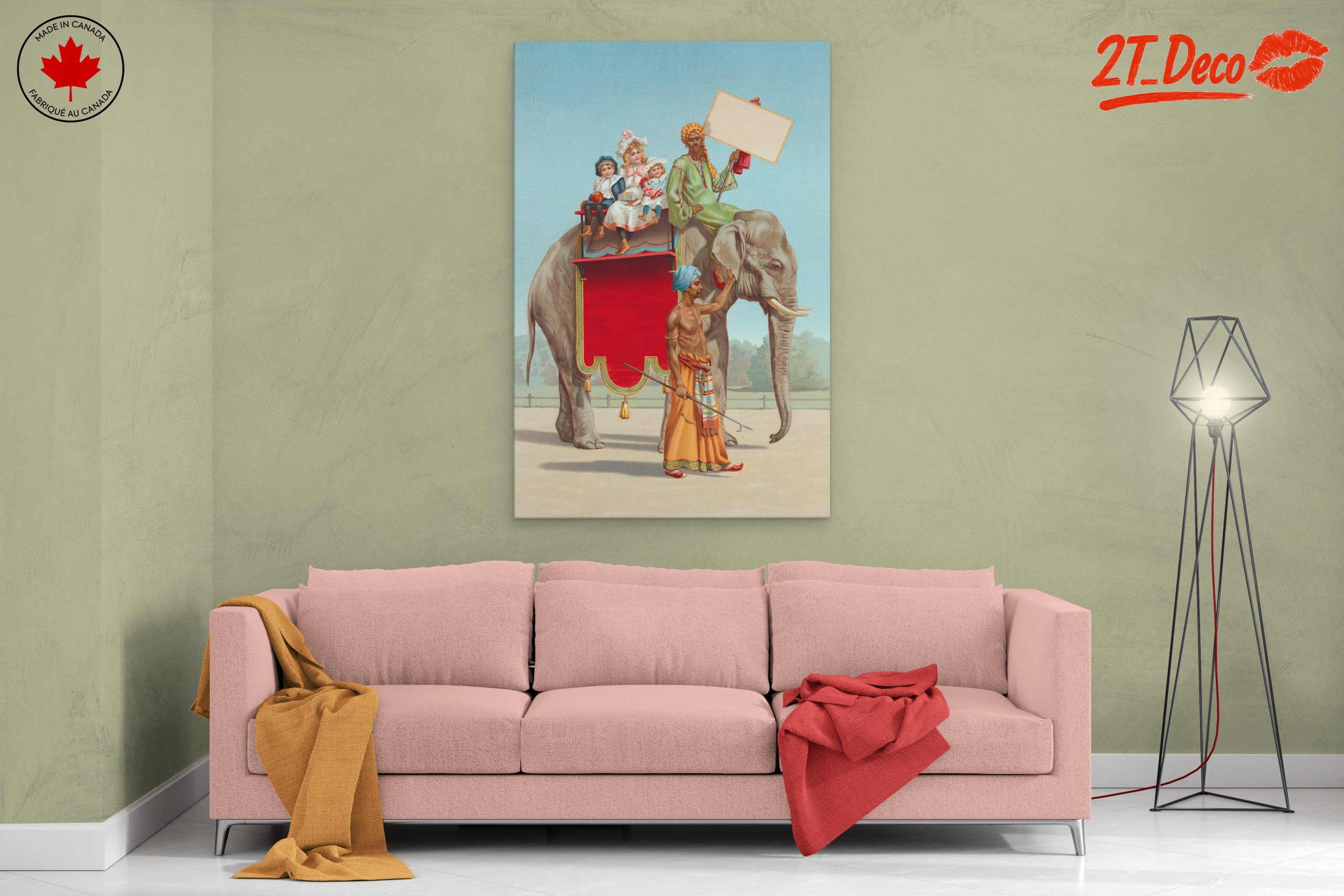 Vintage Elephant with Children in Carnival Scene - Image 2