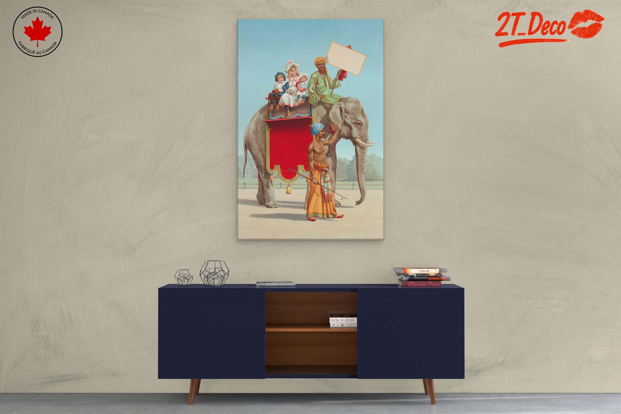 Vintage Elephant with Children in Carnival Scene - Image 3