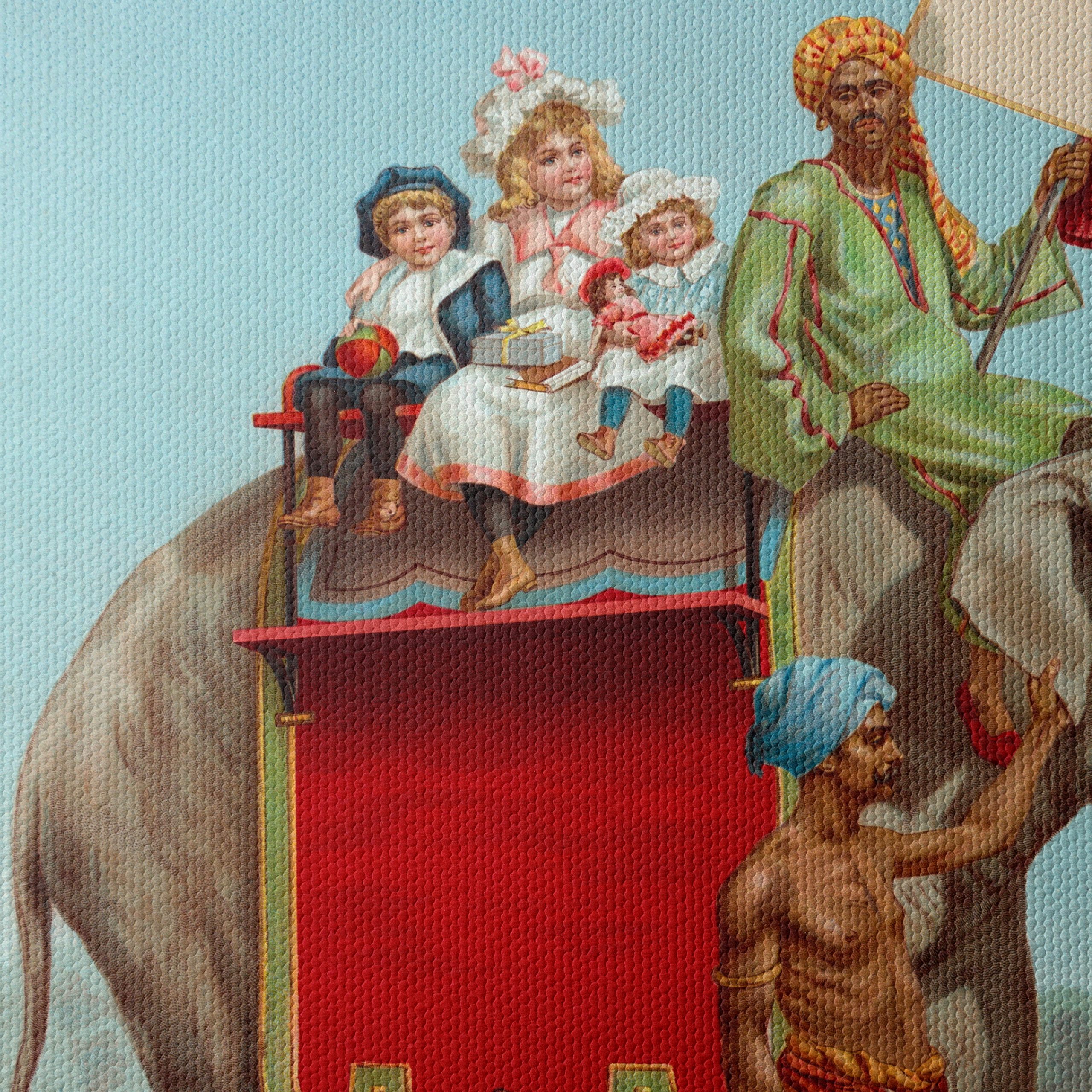 Vintage Elephant with Children in Carnival Scene - Image 4