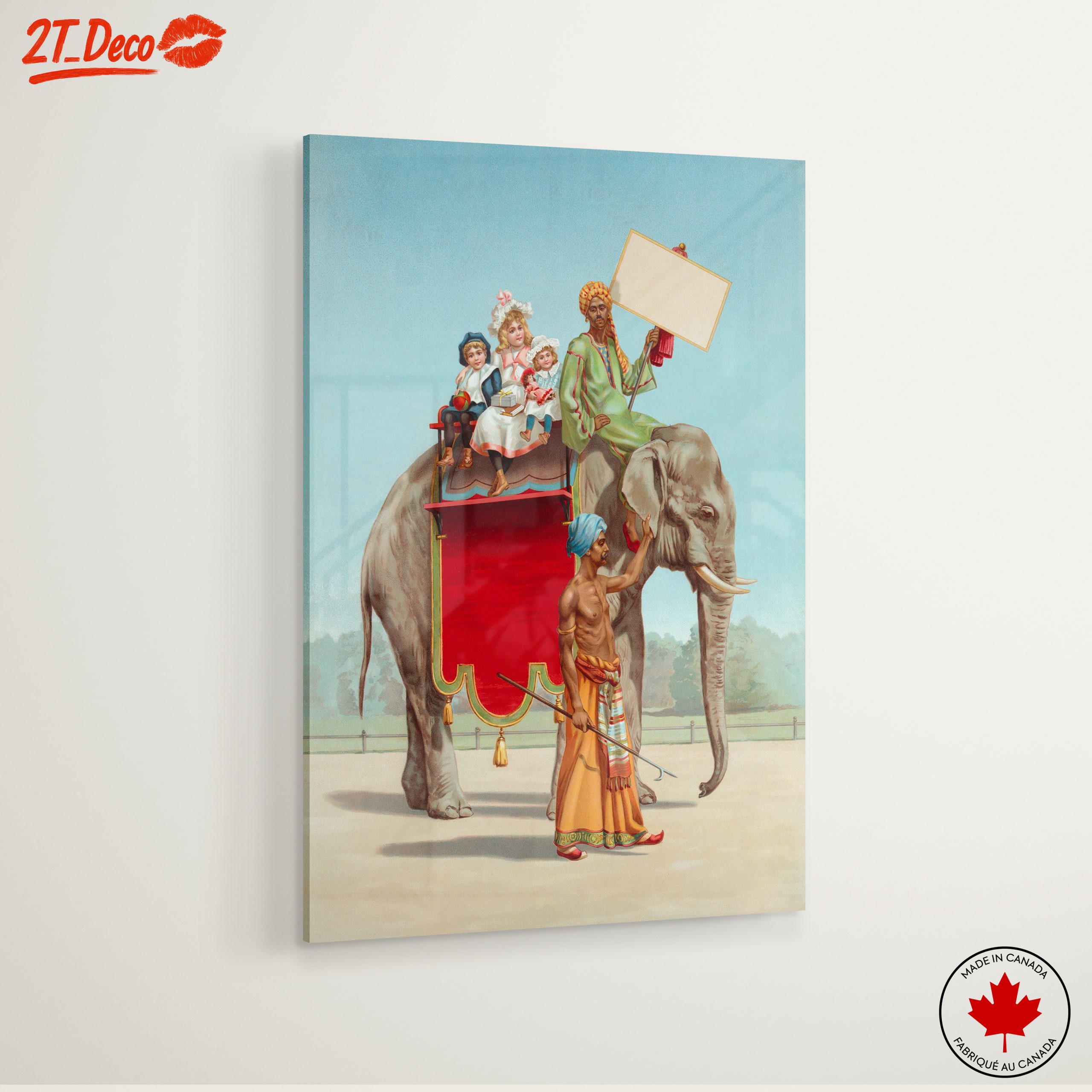 Vintage Elephant with Children in Carnival Scene - Image 6