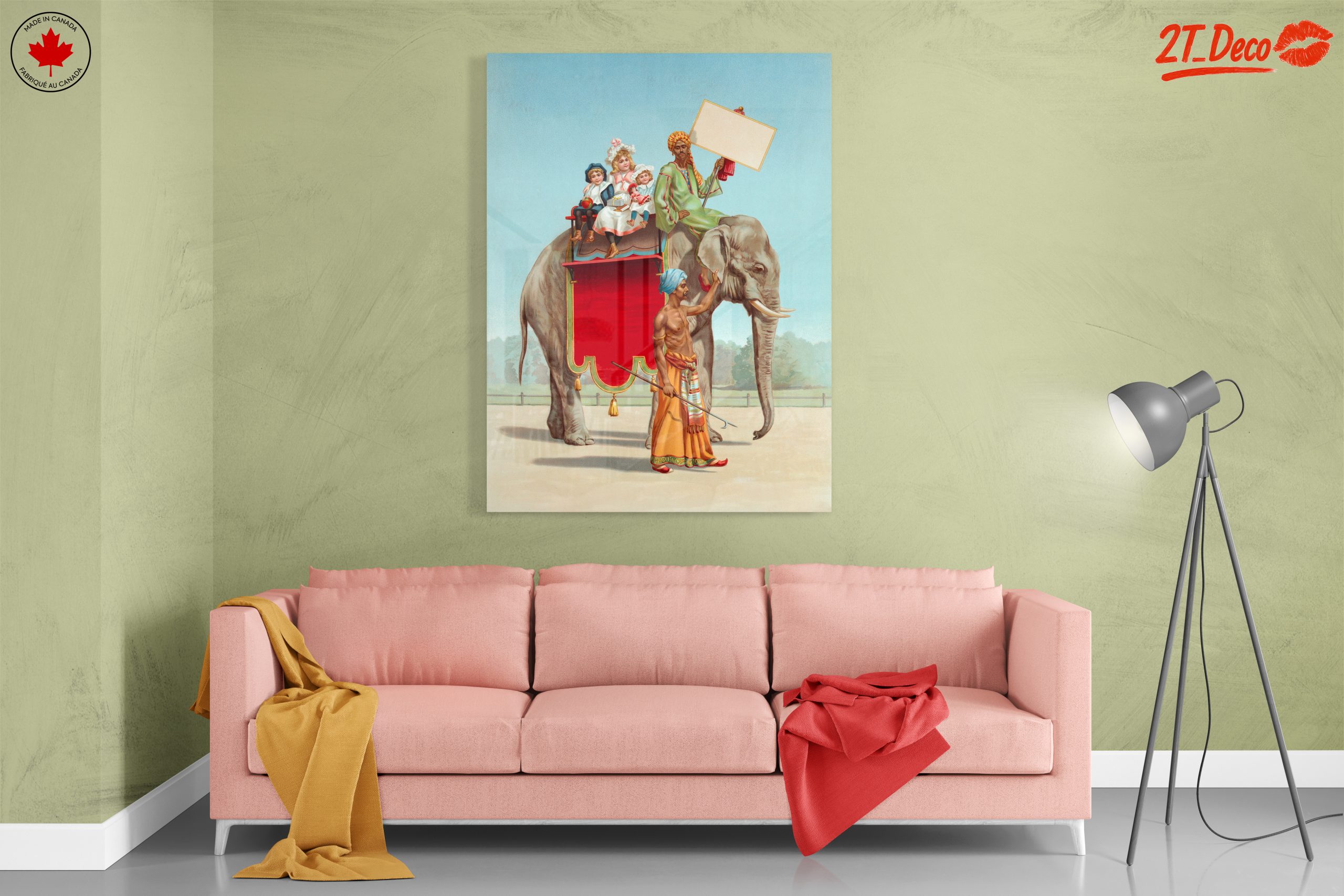 Vintage Elephant with Children in Carnival Scene - Image 7