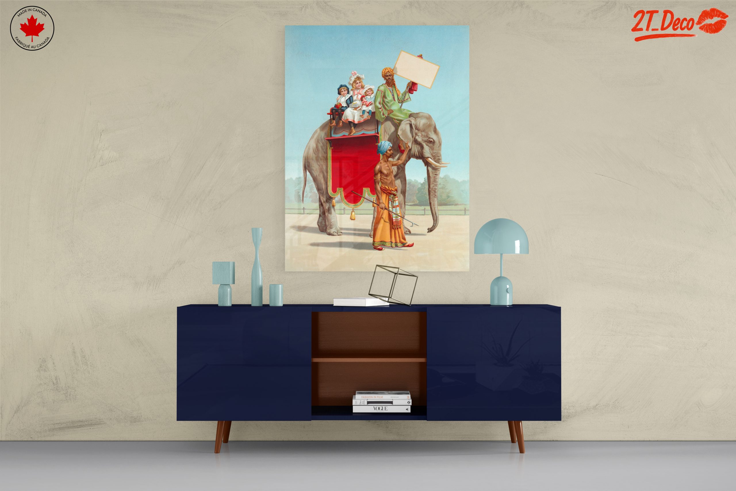 Vintage Elephant with Children in Carnival Scene - Image 8
