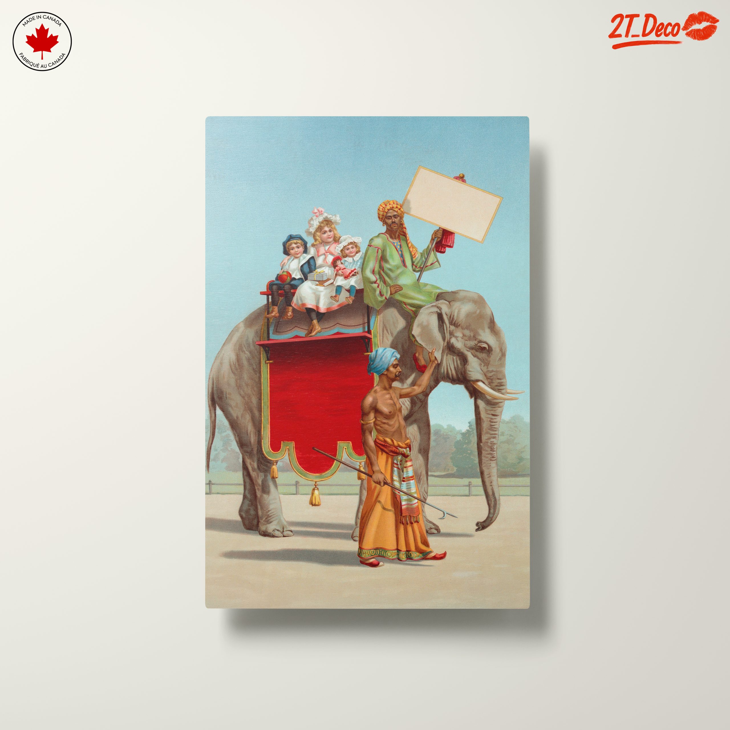 Vintage Elephant with Children in Carnival Scene - Image 10