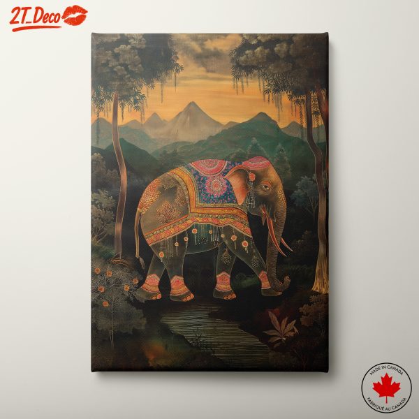 Decorative Elephant in Lush Landscape Art