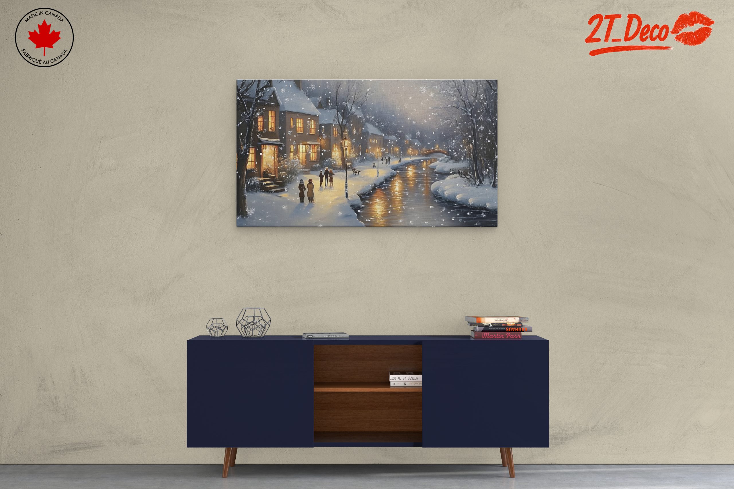 Charming Winter Village Scene with Snow - Image 3