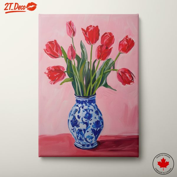 Vibrant Red Tulips in Decorative Vase