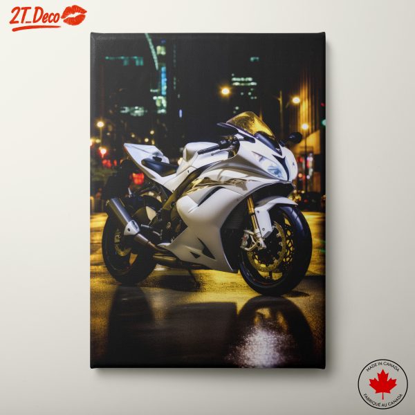 Sleek White Motorcycle at Night