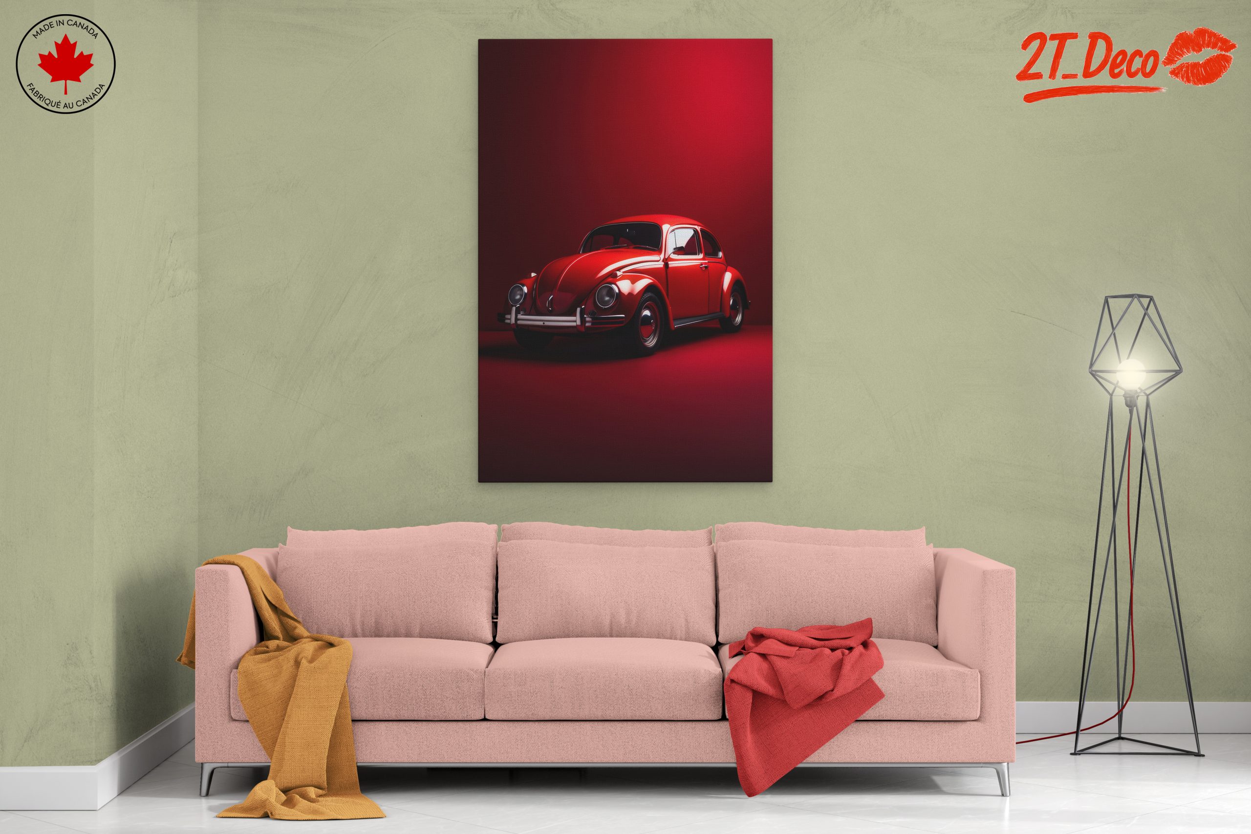Classic Red Vintage Car Art - Image 2