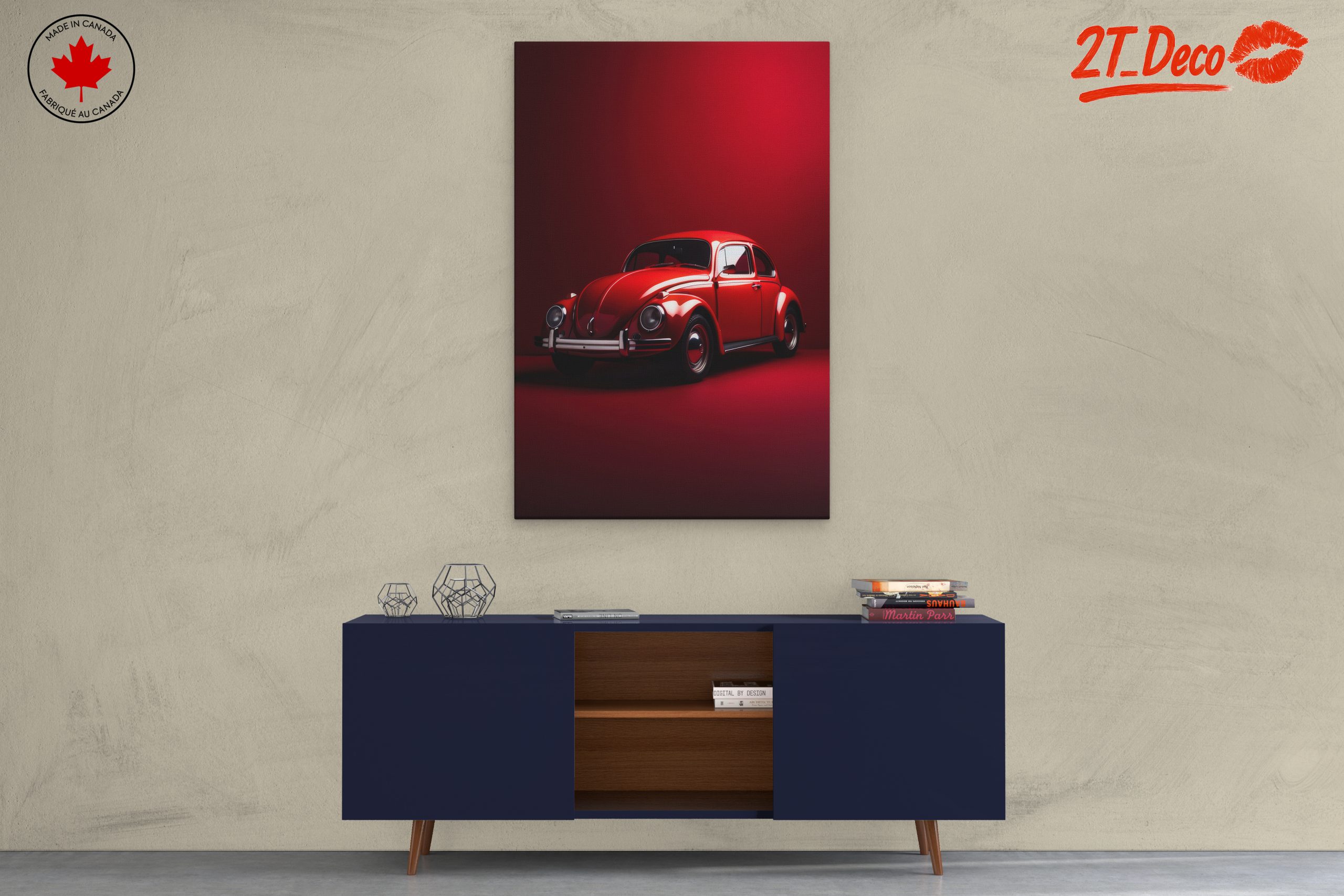Classic Red Vintage Car Art - Image 3