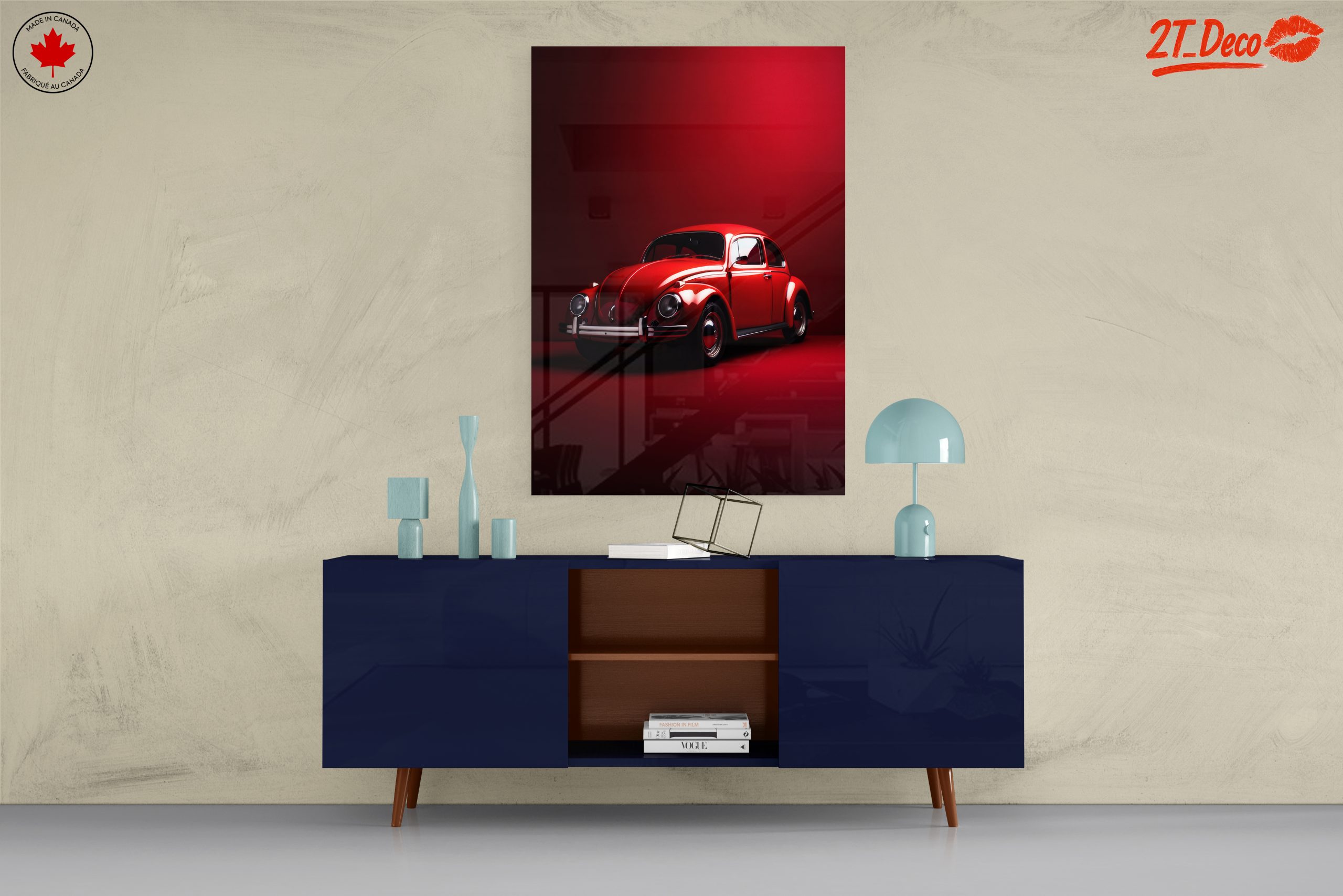 Classic Red Vintage Car Art - Image 8
